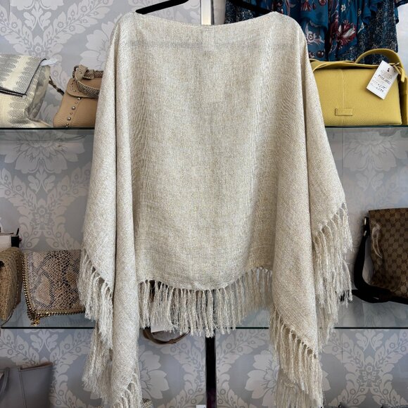 Brunello Cucinelli Sparkly Cream Knit Poncho - One Size - Picture 2 of 6